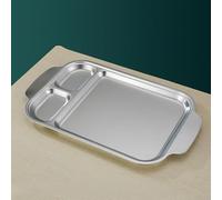 Plateau à rôtir coréen en acier inoxydable avec sections divisées pour organiser les repas et la contamination croisée pendant le chauffage (Argent3)