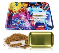 Plateau à rouler en métal pour cigarettes - Petit plateau à rouler avec impression brillante - 18 x 12,5 cm - Plateau à tabac portable - Plateau à roulettes compact idéal pour les voyages, le camping