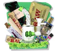 Plateau à rouler Noir 24 x 15 cm + Etui RAW + Grinder + 2x Papier à rouler + 2x Pochette + 2x Tips + 2x Briquet + Stickers - Cadeau pour les fumeurs - Boite fumeur