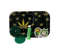 Plateau à Rouler Noir 24 x 15 cm + Grinder + Briquet + Stickers - Cadeau pour Les Fumeurs - Boite Fumeur