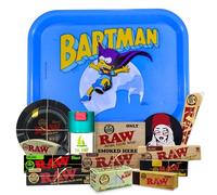 Plateau à rouler The Simpsons 19 x 25cm + Cendrier RAW + Pot anti-odeur + Papier à rouler Raw Organique, Noir, Classic KingSize + Tips + Cône + Autocollants - Cadeau pour les fumeurs