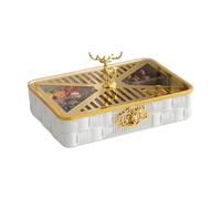 Plateau à snacks, Récipient de service for bonbons et noix, organiseur de stockage alimentaire rond en résine à 4 compartiments, plateau de service for collations, plateau d'apéritif avec couvercle(A)