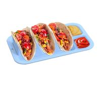 Plateau À Tacos - Assiette de Service pour Tacos avec 3 Diviseurs - Plateau Alimentaire Anti-Dérapant en Silicone Réutilisable avec 2 Compartiments à Condiments pour Adultes, et Famille lors des
