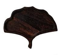 Plateau à thé avec illustration de feuille botanique sur base en bois massif, convient pour servir du thé, du café et des repas dans diverses scènes de maison et d'hôtellerie (C)