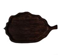 Plateau à thé avec illustration de feuille botanique sur base en bois massif, convient pour servir du thé, du café et des repas dans diverses scènes de maison et d'hôtellerie (D)