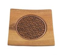 Plateau à thé carré en noyer pour services à thé traditionnels et modernes - Finition bois lisse avec élément en alliage intégré (style deux : carreaux)