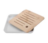 Plateau à Thé Carré, Style Moderne Oriental, Blanc | Surface Rainurée, Base Blanche Amovible, Système D’évacuation Intégré, pour Théière et Petits Snacks
