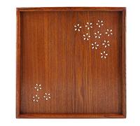 Plateau à Thé en Bois avec Motif de Fleurs Creux Plateau de Service Repas Plats à Hors-D'Oeuvre (34 * 34cm)
