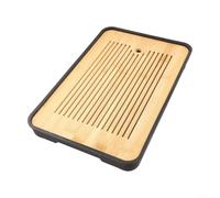 Plateau à thé en bois, plateau à thé chinois amovible avec drainage et stockage de l'eau pour un nettoyage et un entretien faciles (E)