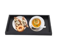 Plateau à Thé Rectangulaire en Bois Noir, Plateau de Service de Restaurant, Plateau de Petit Déjeuner de Plateau de Nourriture Antidérapant, Plateau en Bois Solide de Casse-croûte de Café (25*18*2cm)