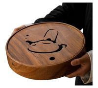 Plateau à thé rond avec bac à eau intégral en bois de noyer véritable pour une gestion efficace des liquides pendant le versement (théière Zen)