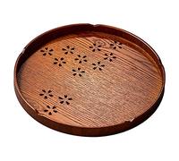 Plateau à Thé Rond en Bois, 27 cm Assiette de Service de Cuisson au Thé Vert Sakura, Plats de Plateau de Thé Rond de la Dynastie Song Matcha(Marron)