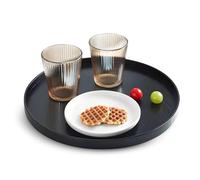 Plateau à Thé Rond en Bois Massif Japonais Hôtel Créatif Plateau en Bois Plateau à Fruits Plateau de Rangement Restaurant Noir Rond en Bois étiquette de Thé(30cm)