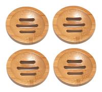 Plateau à vapeur de douche, porte-savon en bambou, 4 pièces porte-savon en bambou naturel de 3, 2 pouces avec trous drainage, plateau à vapeur douche antidérapant, plat rond pour comptoir