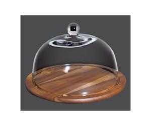 Plateau Acacia D30 + Cloche verre D 27 Fromage Gâteau ZASSENHAUS