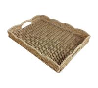 Plateau alimentaire tressé imitation rotin rectangulaire 37,5 x 28 x 5 cm | Plateau de service avec bord festonné avec poignées, plateau d'apéritif rectangulaire pour chambre à coucher