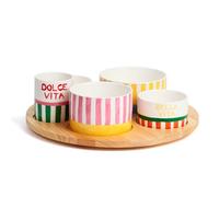 Plateau apéritif en bois et ses 6 coupelles en porcelaine Dolce Vita