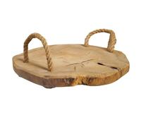 Plateau apéro 31 cm en bois de teck brut et poignées corde - PEYTON Meubletmoi