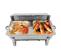 Plateau chauffant en acier inoxydable - Plaque chauffante de 7,5 l avec 2 brûleurs et support pliable - Avec 2 bols et couvercle - Pour restauration, mariage et événement - 55,7 x 34 x 38,3 cm