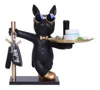 Plateau Clé Entrée Statue Bouledogue Vide Poche, Bol Clé Entrée Bulldog Sculpture en Résine, Statue avec Plateau, Plateau Rangement