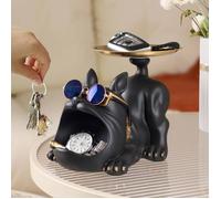 Plateau Clé Entrée Statue Bouledogue Vide Poche, Bol Clé Entrée Bulldog Sculpture en Résine, Statue avec Plateau, Plateau Rangement