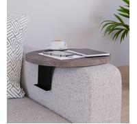 [en.casa] Plateau d'Accoudoir de Canapé Tablette avec Support Ajustable pour Accodoirs de 10 à 30 cm Table d'Appoint pour Salon Métal Panneau de Particules Ø 34 cm Effet Marbre Gris
