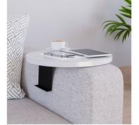 [en.casa] Plateau d'Accoudoir de Canapé Tablette avec Support Ajustable pour Accodoirs de 10 à 30 cm Table d'Appoint pour Salon Métal Panneau de Particules Ø 34 cm Blanc