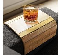 Plateau d'accoudoir de canapé pliable en bois, plateau de canapé et organisateur pour boissons, collations, magazines et télécommande - Plateau de protection carré avec dos antidérapant