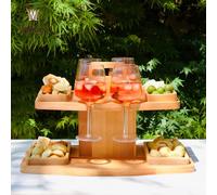 Plateau d'apéritif avec 2 étagères, 4 plateaux amovibles, 4 compartiments, porte-gobelets, 100 % bois de hêtre, planche à découper pour apéritif, bateau, portable, 50 x 30 x 30 cm, fabriqué en Italie