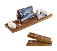 Plateau de Baignoire de Luxe en Teck - Panier de Bain Pliable avec poignées Extensibles, Support pour Verre à vin et téléphone, Support de Livre - Améliorez l'expérience de Spa à Domicile avec des