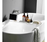 Plateau de baignoire en acrylique transparent réglable pour savon, téléphone, serviette, bougie, 70 à 120 cm, parfait pour se détendre dans le bain (blanc clair, 80 cm)