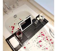 Plateau de baignoire en bambou de qualité supérieure - Pont de baignoire réglable avec fonction télescopique (75-110 cm) pour le rangement et le rangement dans les appartements, les hôtels et les