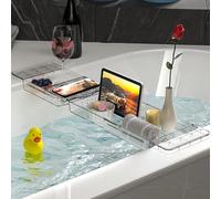 Plateau de baignoire en plastique, plateau de baignoire, planche de bain réglable, étagères de baignoire pour la plupart des tailles de baignoire, espace pour les accessoires de bain, pour serviettes,