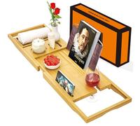 Plateau de baignoire extensible de qualité supérieure - En bois de bambou - Compatible avec la plupart des baignoires