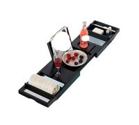Plateau de baignoire extensible en bambou noir de luxe avec support, idéal pour la maison, le spa, la relaxation, accessoires de bain ultimes pour plus de confort et de style.