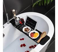 Plateau de baignoire extensible nizer | Caddy de spa avec support de vin, livre et téléphone | Étagère de baignoire réglable pour la relaxation (couleur : D)