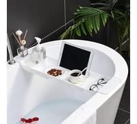 Plateau de baignoire extensible - Spa nizer pour livres, vin, téléphone - Plateau de baignoire réglable avec étagère inférieure - Accessoires de bain blancs pour la relaxation