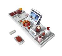 Plateau de Baignoire pour Baignoire de Luxe - Table de Bain Extensible en Bambou imperméable avec Support de vin et Livre et Porte-Savon (Blanc)