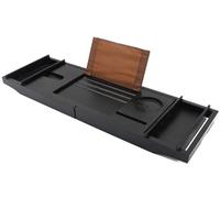 Plateau de baignoire réglable en bambou avec côtés extensibles, support de vin et support de tablette, design antidérapant pour spa et relaxation, noir - Parfait pour une expérience de bain de luxe