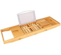 Plateau de baignoire réglable en bambou - Extensible Spa nizer avec vin, tablette, livre - Pont de baignoire de luxe pour la relaxation, convient pour 70-105 cm