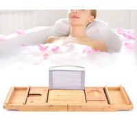 Plateau de bain Caddy pour baignoire, plateau de bain en bambou Caddy extensible avec support pour verre à vin et support pour livres, accessoire de bain moussant décor de spa, cadeaux d'auto-soin pou