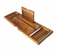 Plateau de bain en bois extensible en teck avec support intégré pour tablette, bougie, accessoire de salle de bain, planche de spa pour adultes, plateau de baignoire avec porte-serviette double face