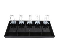 Plateau de Caisse Noir ABS à 5 Compartiments pour Espèces | Organisation Simple, Grosse Capacité, Séparateur Multi-compartiments, Usage Comptoir, Format Pratique