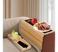 Plateau de Canapé Accoudoir en Bambou, Plateau Canape Pliable Magnétique,Table d Appoint Canapé Antidérapant, Plateaux de Canapé avec Porte-gobelet pour Collations/téléphone Portable/contrôleur/Tasse