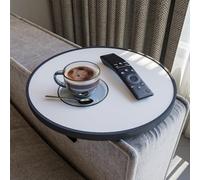 Plateau de canapé avec accoudoir, Plateau de canapé, Plateau de canapé réglable, Porte-gobelet, Design spécial résistant aux Chocs, Plateau de siège, diamètre 34 cm, Aspect Blanc,