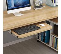 Plateau de Clavier en Bois,Plate-Forme D'Extension Ergonomique Arrondie Pour Ordinateur de Bureau,54/60/70cm Option,avec GlissièRe Silencieuse/Noyer clair / 60cm