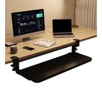 Plateau de clavier ergonomique avec tiroirs coulissants sans perçage pour clavier et souris pour la maison/le bureau, noir, 65 x 24 cm, solution gain de place