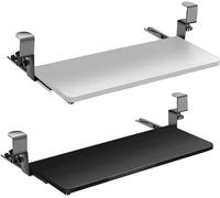 Plateau de Clavier Extensible sous Bureau, réglable 520/650/750 x 240 mm, système Push-Pull, Fixation par Pince, Support pour Coudes, Extension de Bureau, Plateforme de Clavier erg