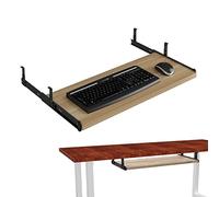 Plateau de clavier réglable avec rail d'extension de 35,6 cm, tiroir coulissant sous le bureau pour la maison, le bureau, étagère en bois