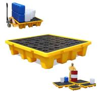 Plateau de confinement des déversements robuste avec plate-forme modulaire empilable, base amovible pour le stockage industriel, grille en polyéthylène durable, capacité maximale